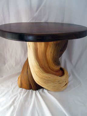 Custom Made Rustic Log Furniture End Accent Coffee Table Natural Juniper & Walnut Slab Turquoise Inlay