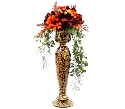 Custom Made Wedding Table Centerpiece Silk Flower Arrangement, Glass Mosaic Candlestick