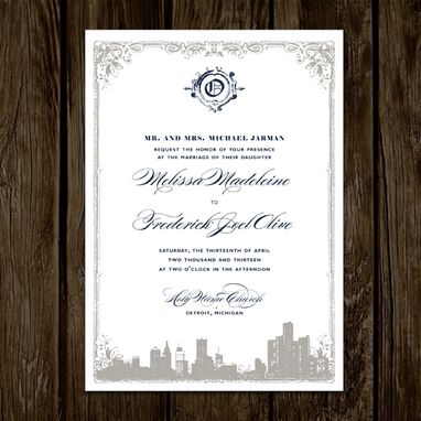 Custom Made Detroit Skyline Wedding Invitations