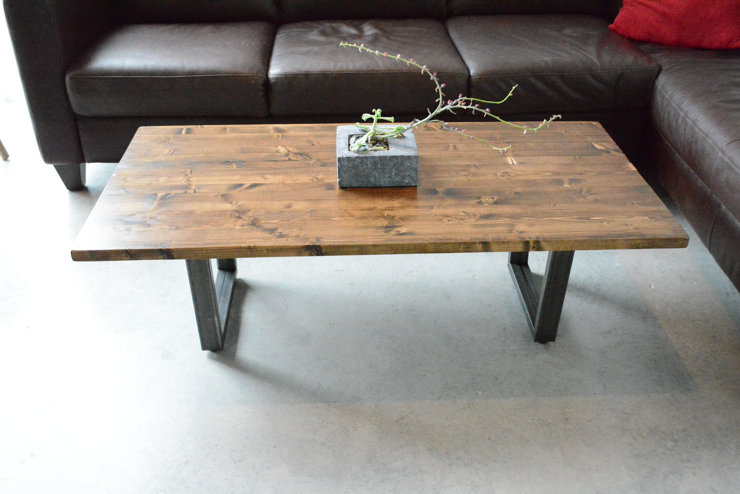 Hand Crafted Industrial Wood Coffee Table With Raw Steel Base by Grove