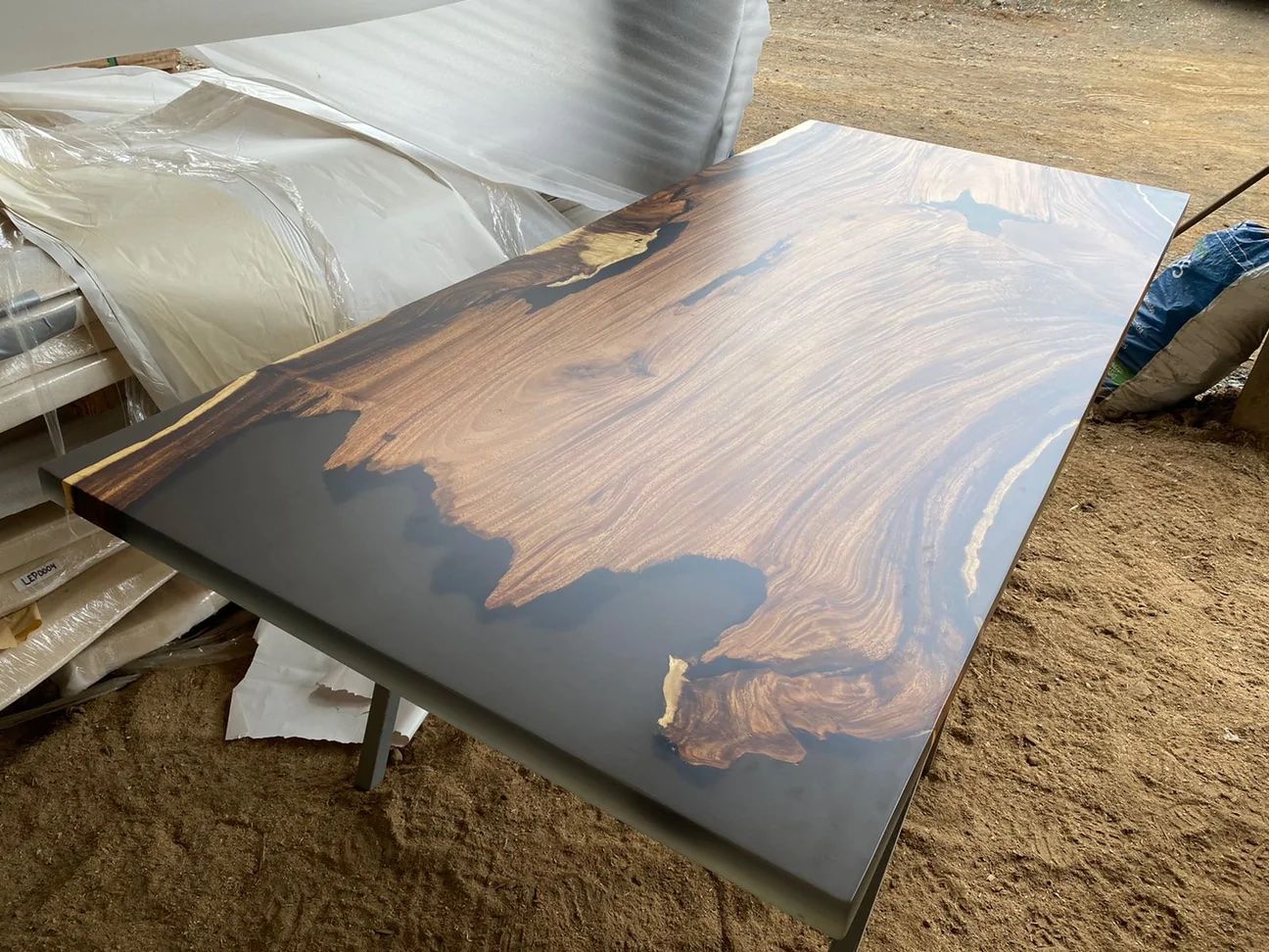 Buy Handmade Custom Monkey Pod Resin Cast Dining Table, made to order