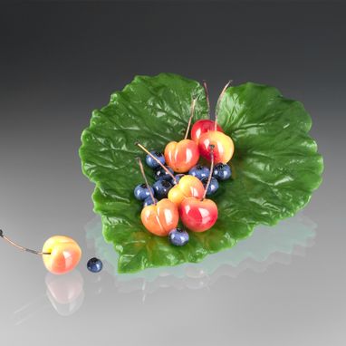 Custom Made Glass Rhubarb Leaf With Berries