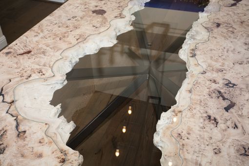 Custom Made 4x9ft French Mappa Burl Live Edge Glass Inlay River Dining Table