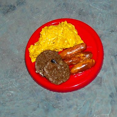 Custom Made Doll House Breakfast Plate With Scrambled Eggs And Two Types Of Sausage