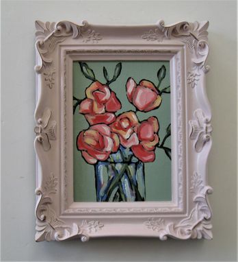 Custom Made Original Acrylic Floral Painting In Ornate Pink Frame