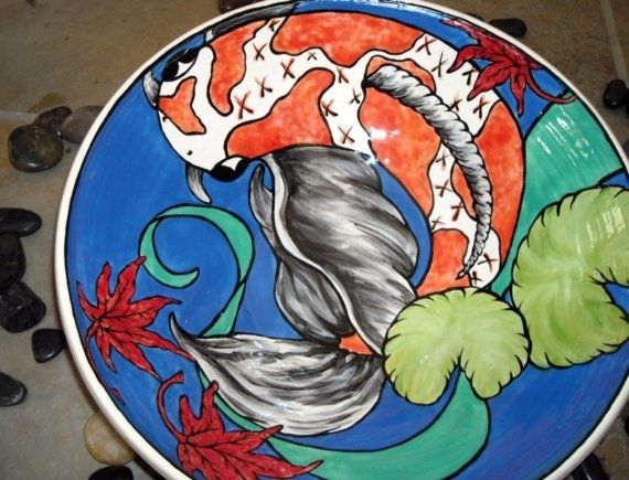 Custom Made Ceramic Koi Pond Bowl Platter Handmade Wheel Thrown