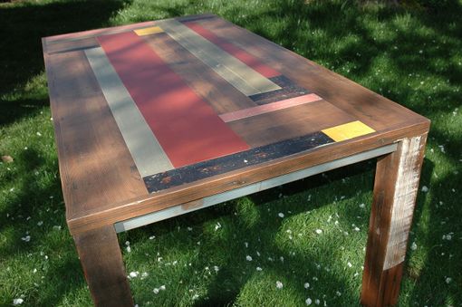 Custom Made Red And Grey Dining Table