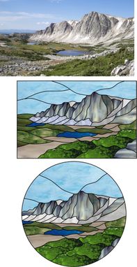 Custom Made Medicine Bow Peak Mountain Stained Glass Panel