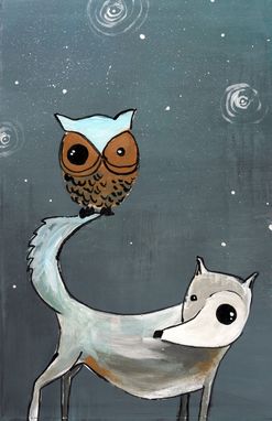 Custom Made Wolf And Owl Giant Poster Print 11x17 Poster Print -Gray And White Wolf With Mustard Yellow