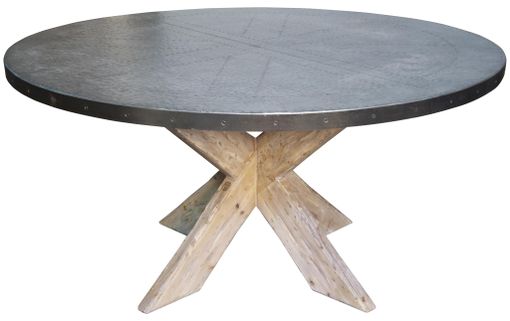 Custom Made Hayward Zinc Top Round Dining Table With X Base