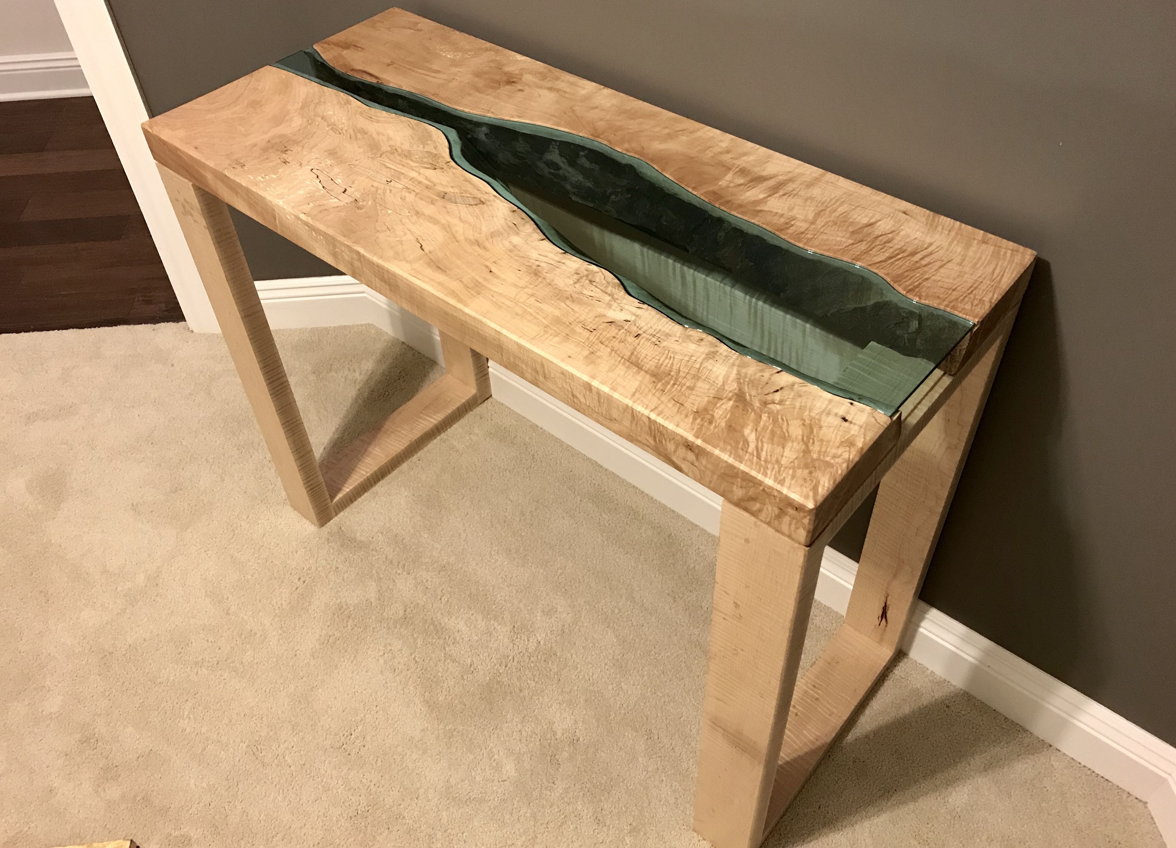Hand Made Maple River Glass Console Entryway Table By Villella
