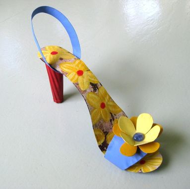 Custom Made Handmade Upcycled 3d Metal Shoe In Blue And Yellow