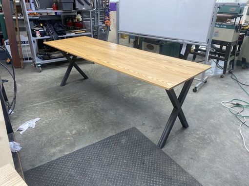 Custom Made X Frame Steel Desk With Solid Wood Top