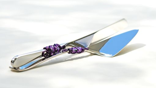 Custom Made Custom Cake Server And Knife Set In Swirls Of Wire, Swarovski Crystals, Pearls And Glass Beads