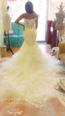 Custom Made Gorgeous Strapless Trumpet Wedding Gown With Four Layer Extended Long Train