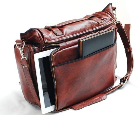 Custom Made Handmade Leather Messenger Bag Handmade 22 Inch Leather Cross Body, Leather Laptop Bag Or Mac Book Bag , Shoulder Bag In Tobacco