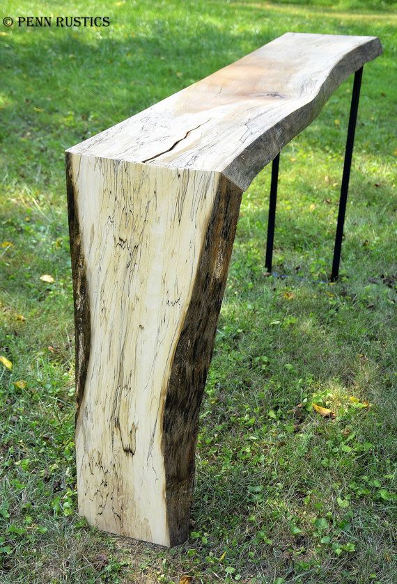 Custom Made Industrial Rustic Live Edge Console Table With Waterfall