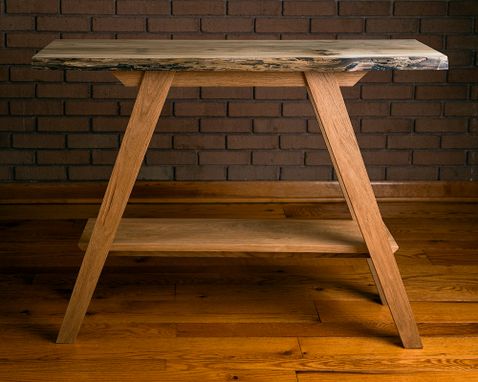 Custom Made Live Edge Entry Table, Hall Table, Wall Table With Shelf, Hackberry Live Edge, White Oak