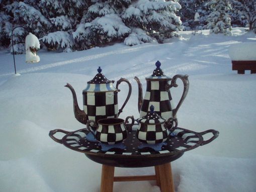 Custom Made Custom Hand Painted Silver Tea Set