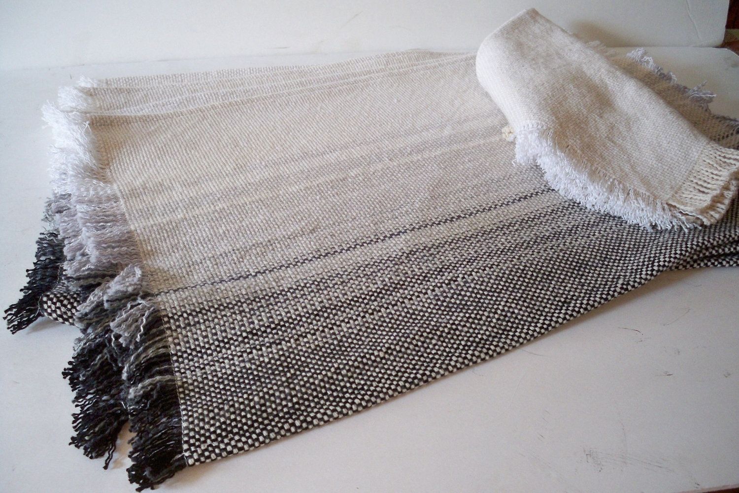 Hand Crafted Black And White Mat Woven 12 X 18 by Village Weaver