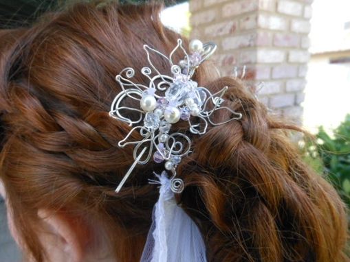Custom Made Silver Hair Piece With Removable Veil And Swarovski Crystals