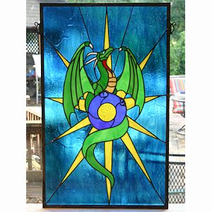 Custom Made Dragonstar Stained Glass Panel