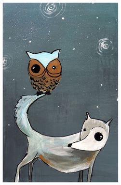 Custom Made Wolf And Owl Giant Poster Print 11x17 Poster Print -Gray And White Wolf With Mustard Yellow