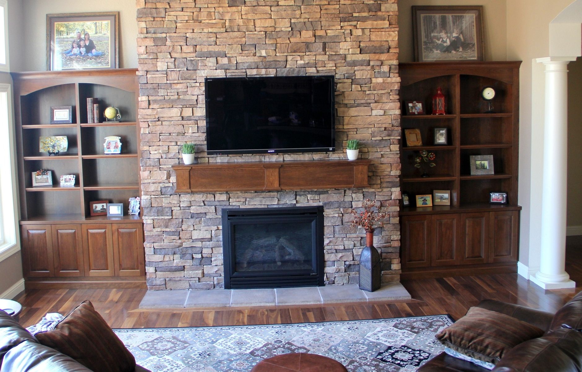 Hand Crafted Built In Bookcases And Fireplace Mantle By