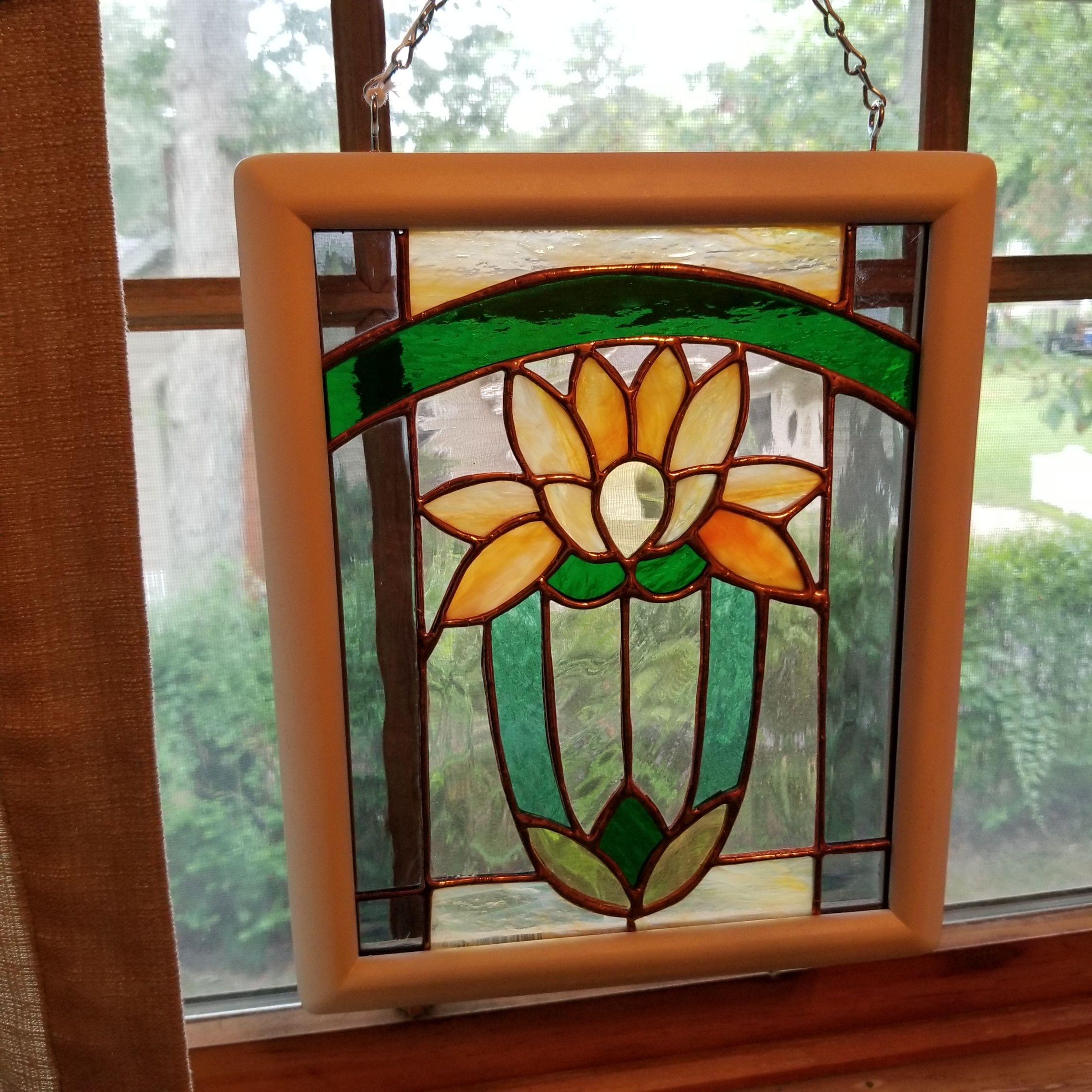 Hand Made Art Deco Lily Stained Glass Window by Windflower Design