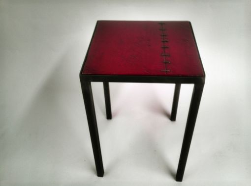 Custom Made Red Hot Reclaimed Wood Metal Base End Table