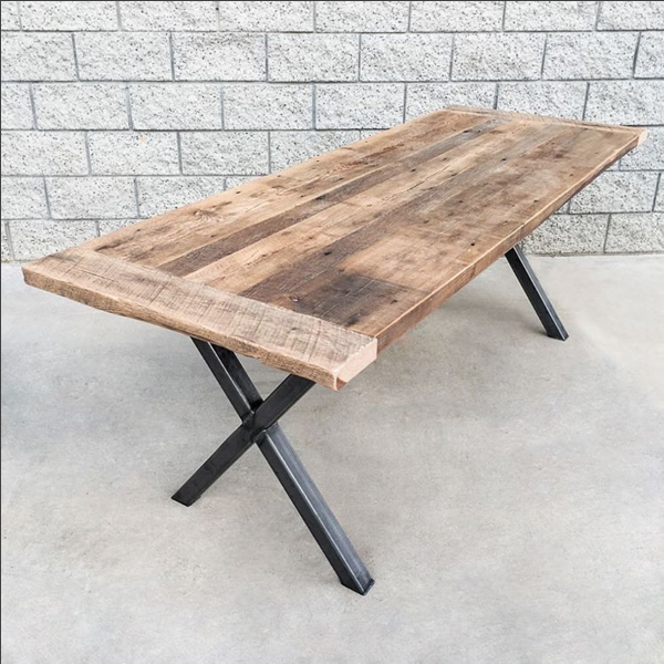 Reclaimed Wood And Steel Dining Table, Custom Industrial Dining Table
