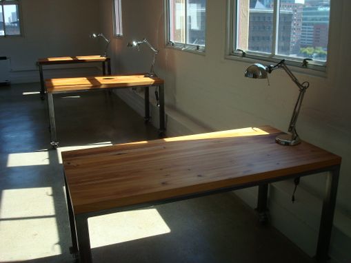 Custom Made Wood And Steel Desk On Casters
