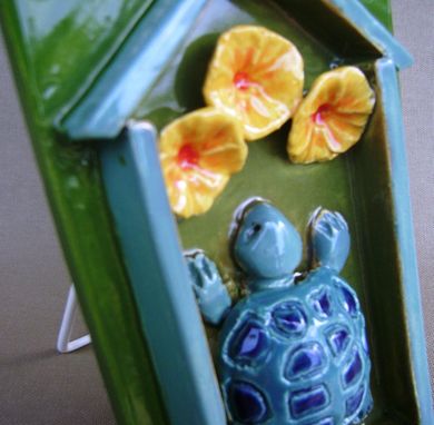 Custom Made Desert Tortoise And Flowers Ceramic House Plaque