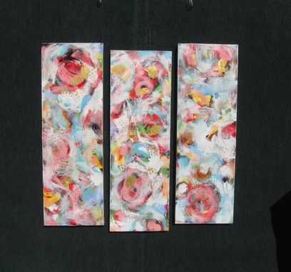Custom Made Pink Abstract Triptych Paintings, Original Acrylic On Gallery Wrapped Canvas