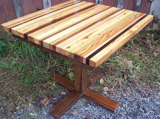 Custom Made Butcher Block Kitchen Table With Reclaimed Wood Pedestal Base