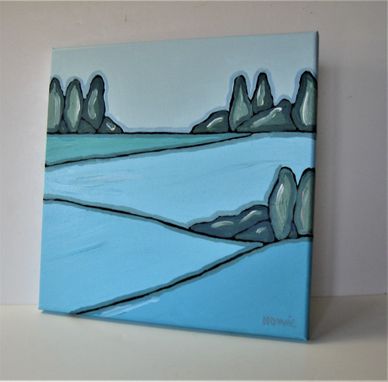 Custom Made Original Acrylic Turquoise Landscape Painting, 12 X 12