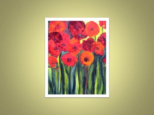 Custom Made Red Poppies Print Valentines Day Gift 8"X10" Red Orange Green By Devikasart