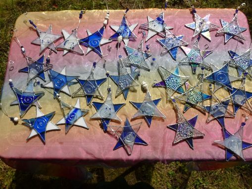 Custom Made Blue And White Star Of David Stained Glass Light Catcher With Beads