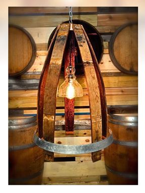 Custom Made Rustic Wine Barrel Light With Handblown Glass And Edison Bulb