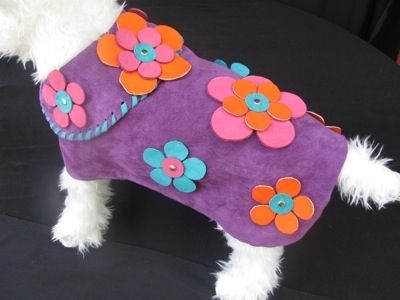 Custom Made Flower Power 60'S Suede Dog Clothes Or Collar