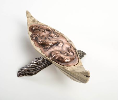 Custom Made Exotic Wood And Copper Boat Sculpture