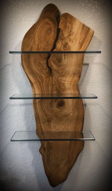 Custom Made Live Edge Wood With Glass Shelves