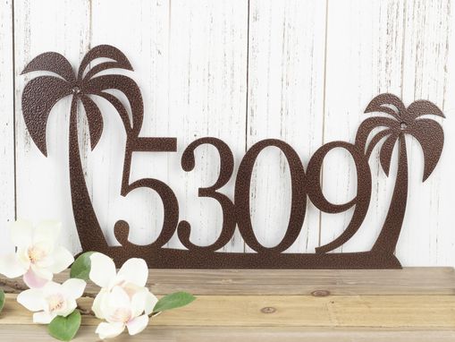 Custom Made Metal House Number Sign, Palm Trees - Copper Vein Shown