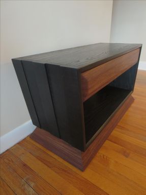 Custom Made Trapezoid Cocktail Table In Ebonized Oak And Walnut With Drawer.
