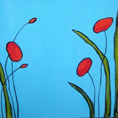 Custom Made Original Poppies Painting Valentines Day Gift -6"X12" Red Flowers