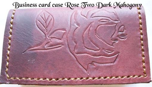 Custom Made Custom Leather Business Card Case With Rose 2 Design In Dark Mahogany Color