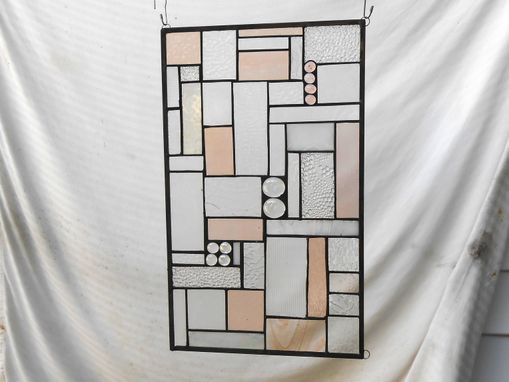 Custom Made Traditional Geometric Patchwork Quilt Stained Glass Transom, Peach, Cinnamon, Champagne Textures