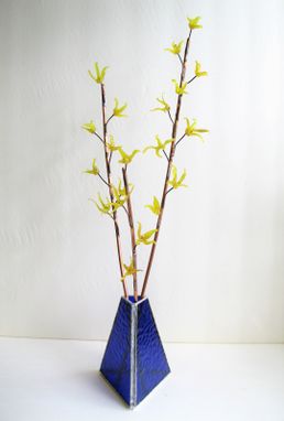 Custom Made Forsythia Branches- Flame Worked Glass And Copper In Grass Green Stained Glass Vase