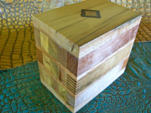 Custom Made Wooden Trinket Box With Diamond-Shaped Inlay