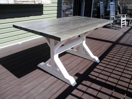 Buy A Hand Made Rustic Beachy Farmhouse Trestle Dining Table Made